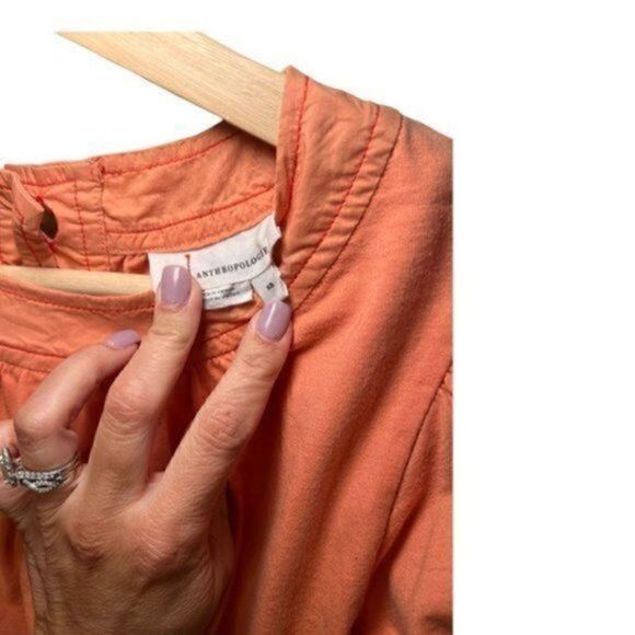 Anthropologie Short Sleeve Orange Puff Sleeve Blouse XS - Picture 9 of 12